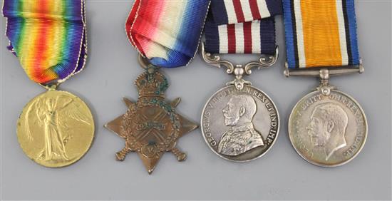 A WWI Military medal group of four Private T.W. Bishop, 1/16 London Regiment,